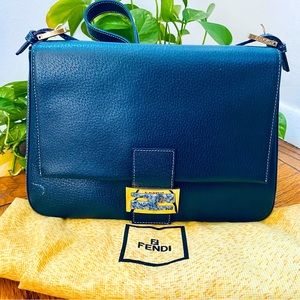 Fendi pig skin blue tote with lapis closure